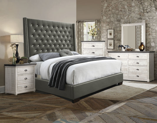 Glam Pewter Queen Size Bed Frame