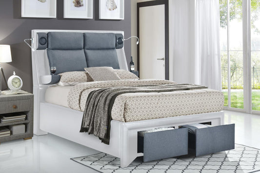 Harleson King Size White Speaker Bed