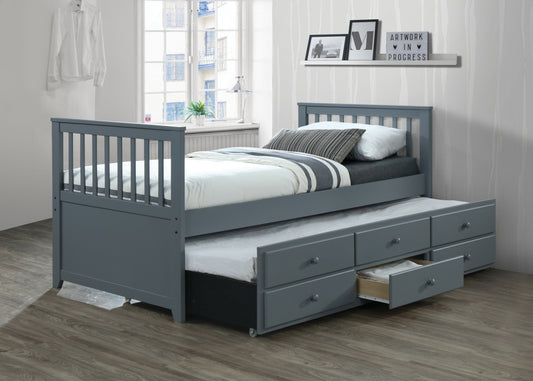 Grey Twin Captains Bed w/ Storage Trundle