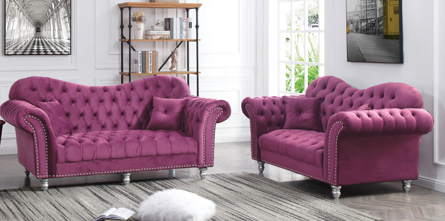 Purple Velvet Sofa and Loveseat