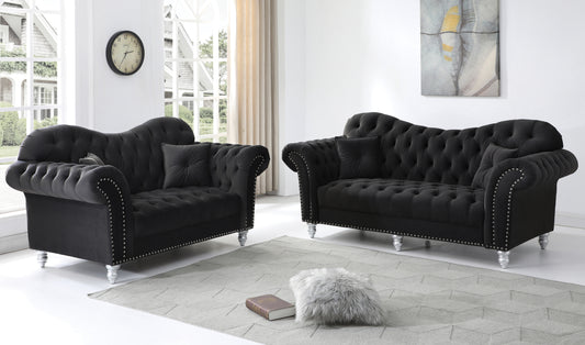 Black Velvet Tufted Sofa and Loveseat