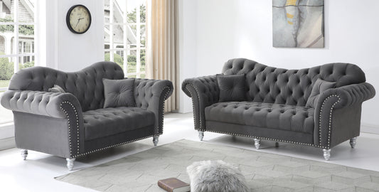 Grey Tufted Velvet Sofa and Loveseat