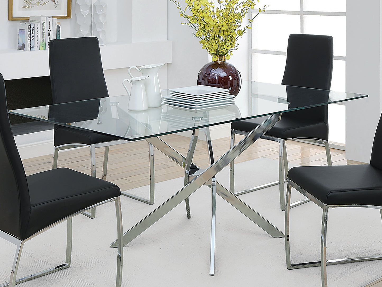 Carmelo Rectangular 66-inch Glass Top Dining Table Chrome