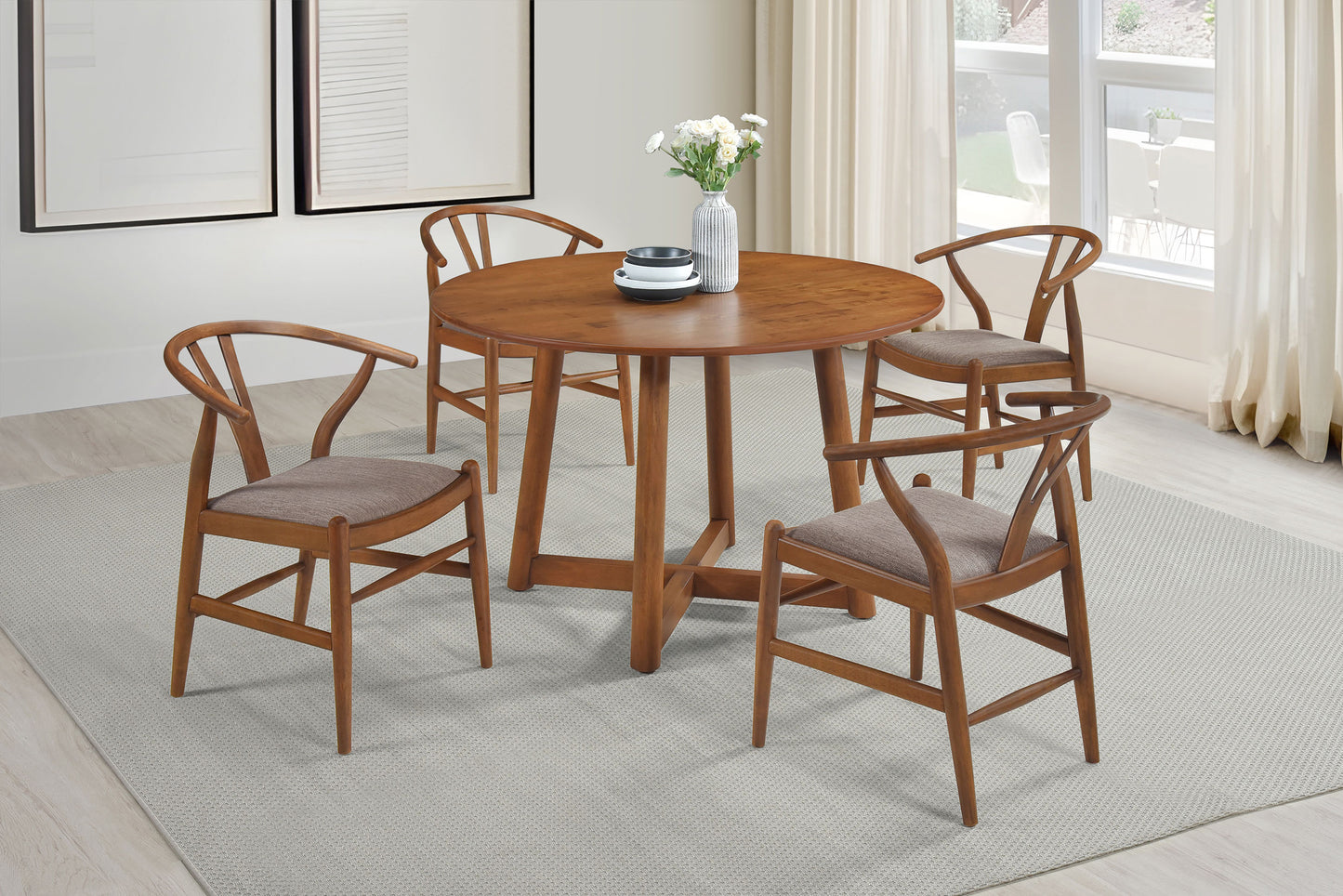 Dinah 5-piece Round Solid Wood Dining Set Walnut