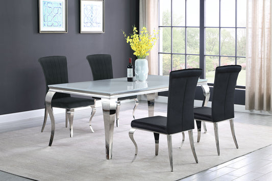 Carone 5-piece 81" Rectangular White Glass Dining Set Black