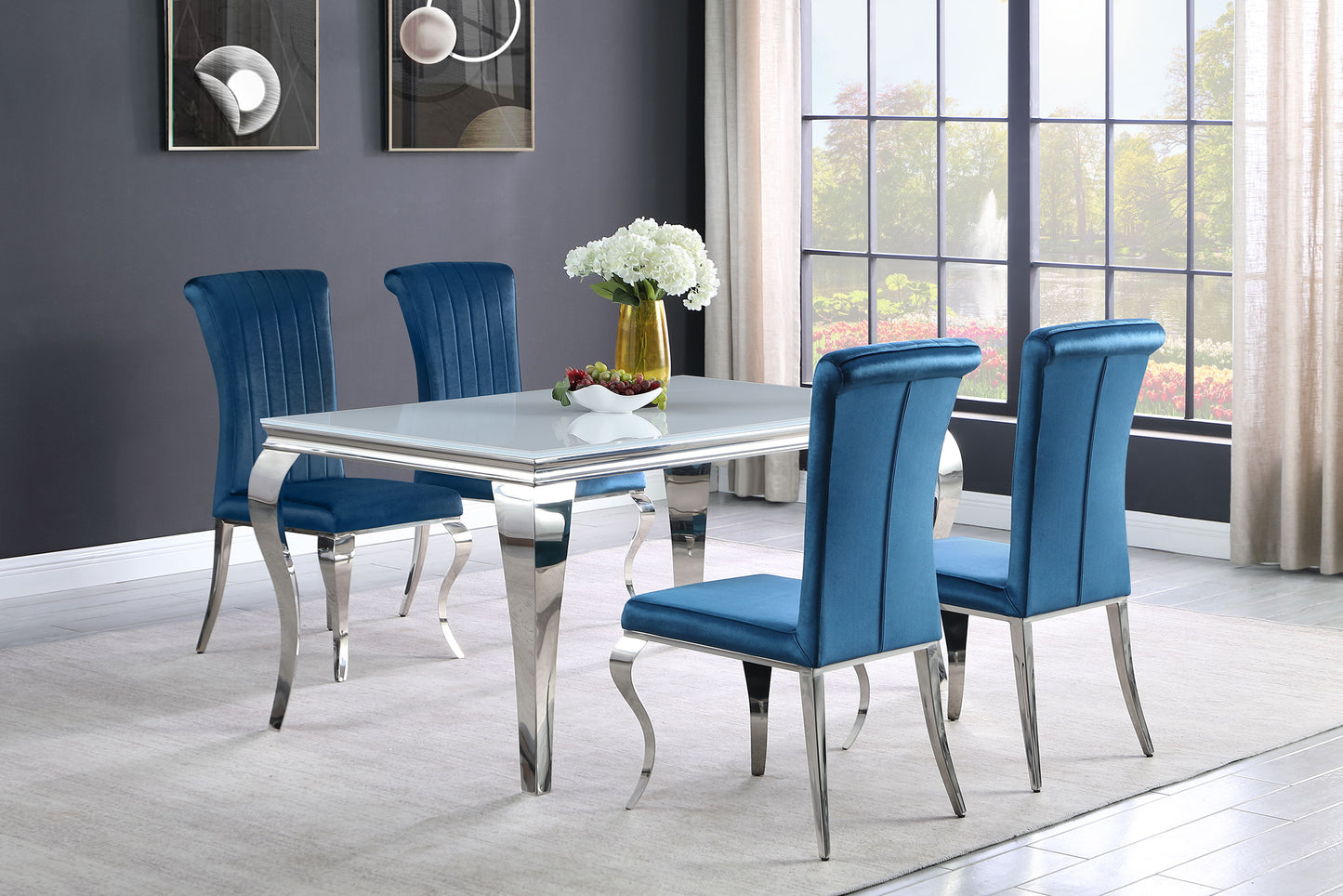 Carone 5-piece 61" Rectangular White Glass Dining Set Teal