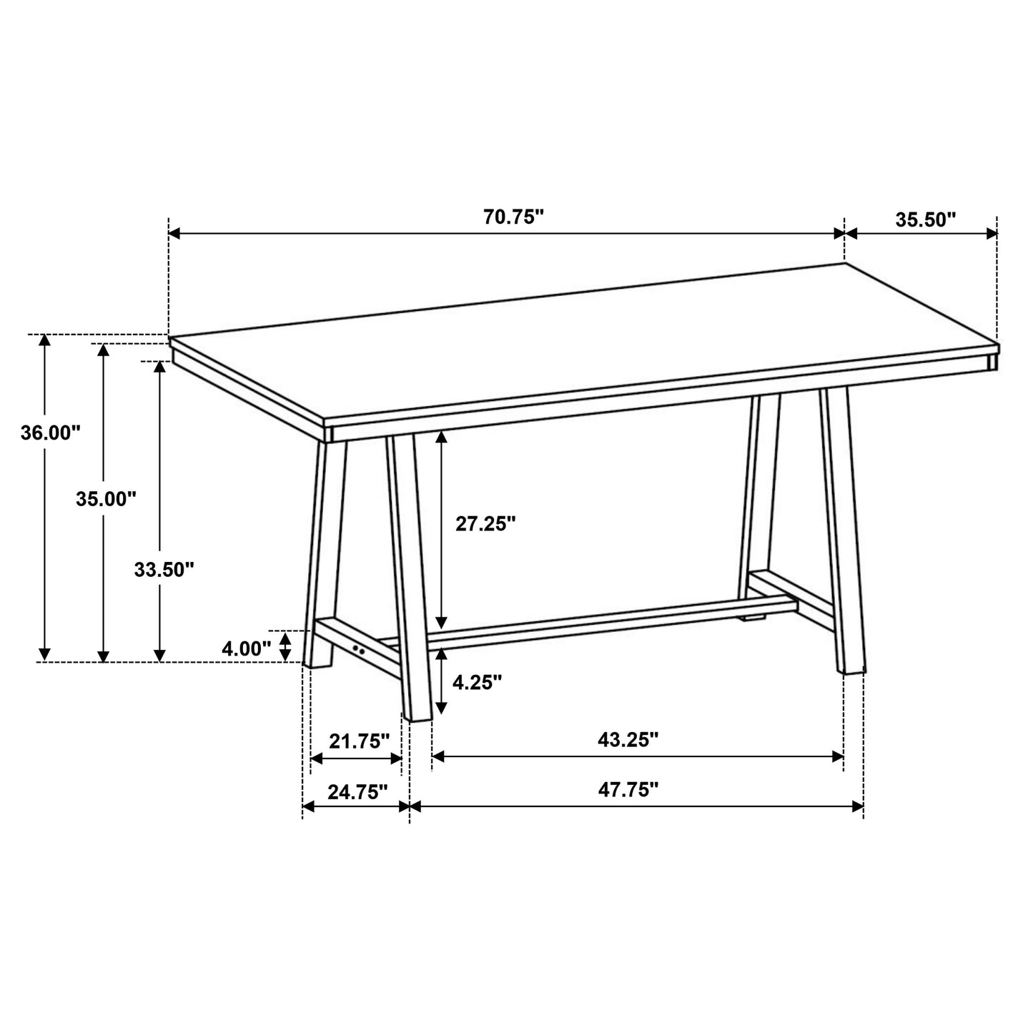 Hollis Rectangular 71-inch Counter Height Dining Table Brown