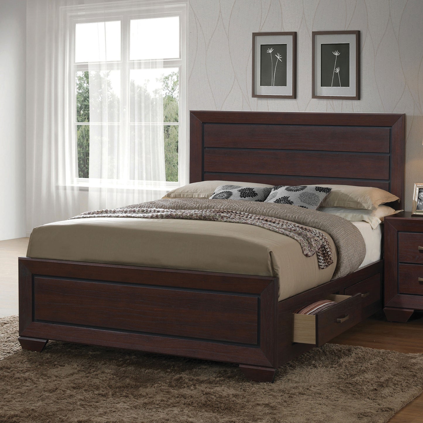 Kauffman Wood Eastern King Storage Panel Bed Dark Cocoa