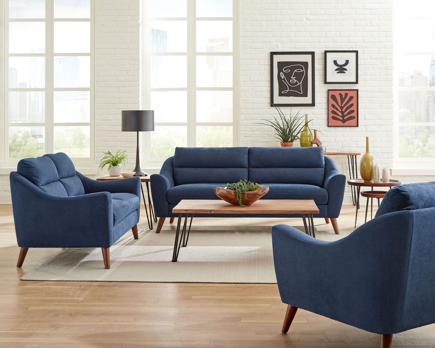 Gano 3-piece Upholstered Sloped Arm Sofa Set Navy Blue