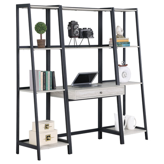 Pinckard 3-piece Ladder Desk and Bookcase Set Grey Stone