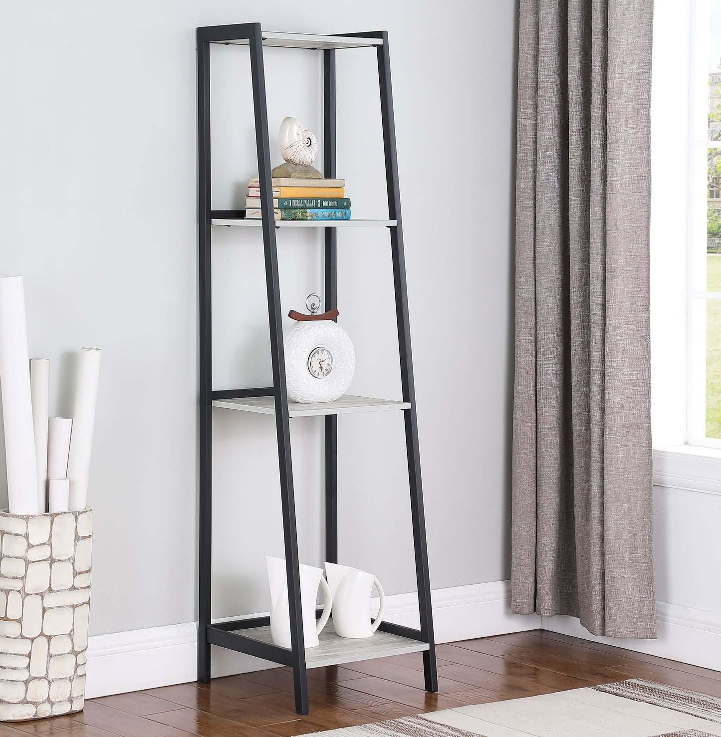 Pinckard 69-inch 4-shelf Bookshelf Grey Stone and Black