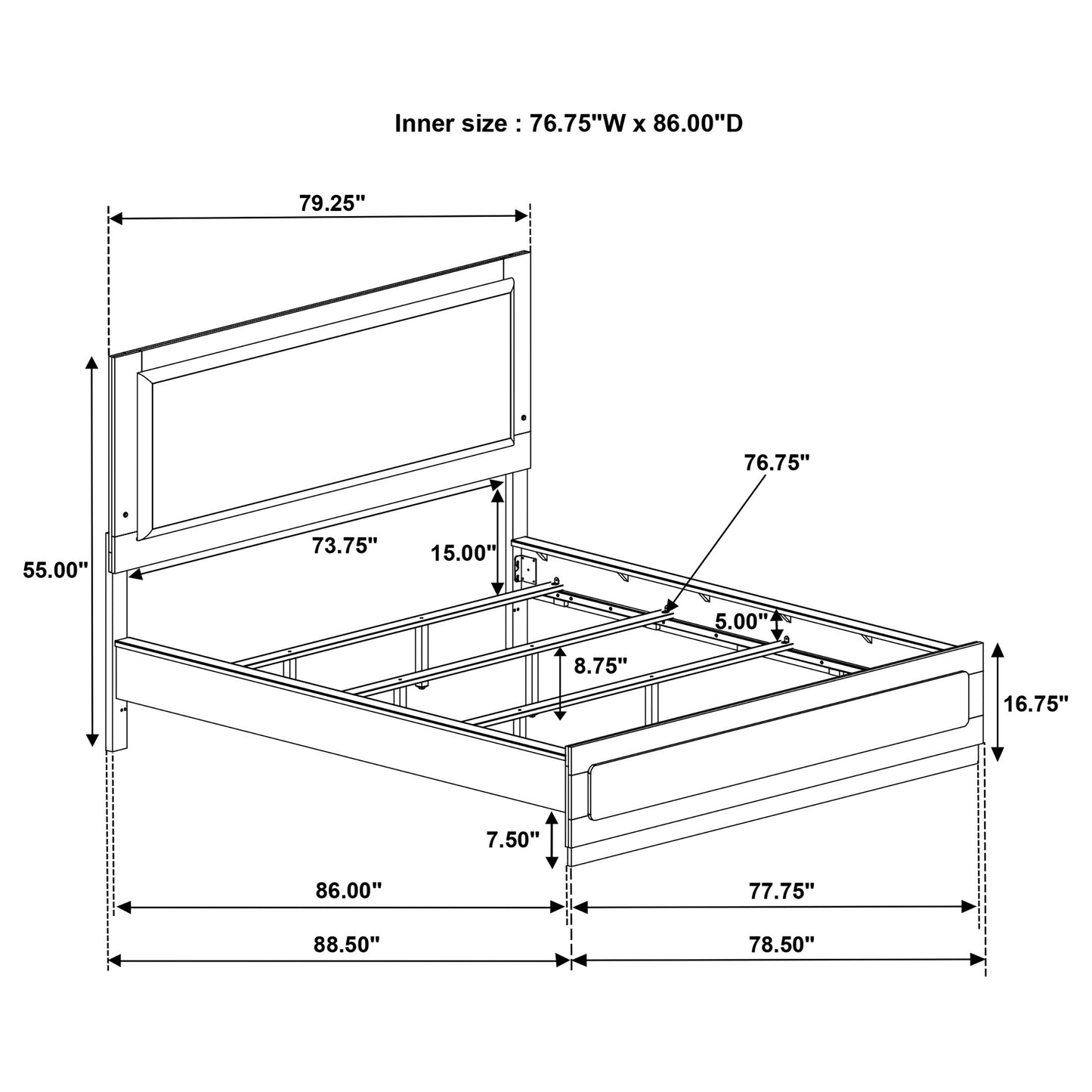 Caraway Wood California King LED Panel Bed White