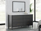 Cadmori Full Upholstered Panel Bed with Mirrored Dresser and Chest