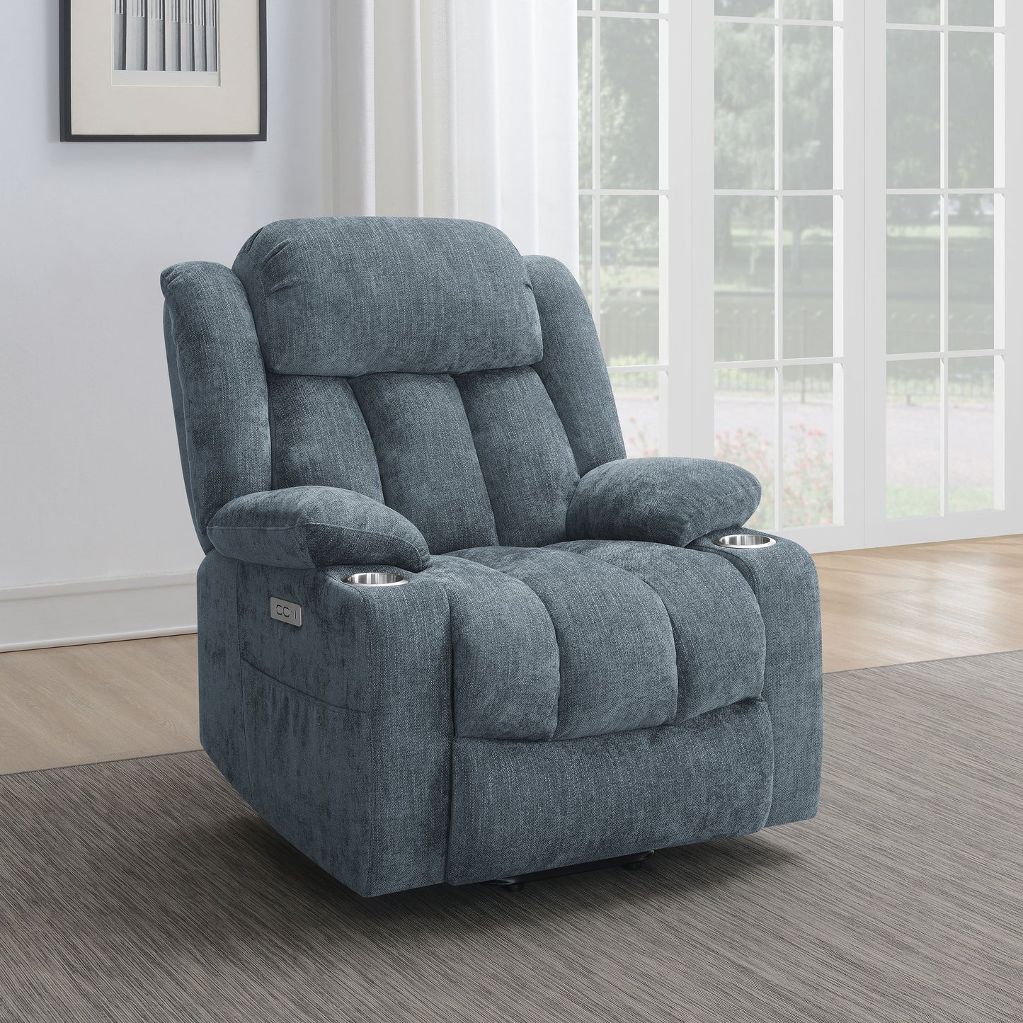 Houston Upholstered Power Lift Recliner Slate Blue