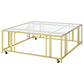 Adri Square Glass Top Coffee Table with Casters Matte Brass