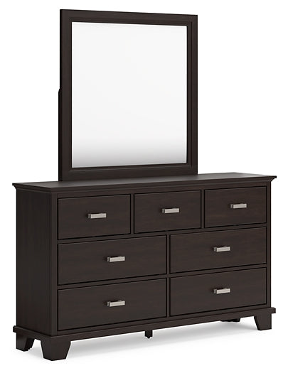 Covetown Twin Panel Bed with Mirrored Dresser, Chest and Nightstand