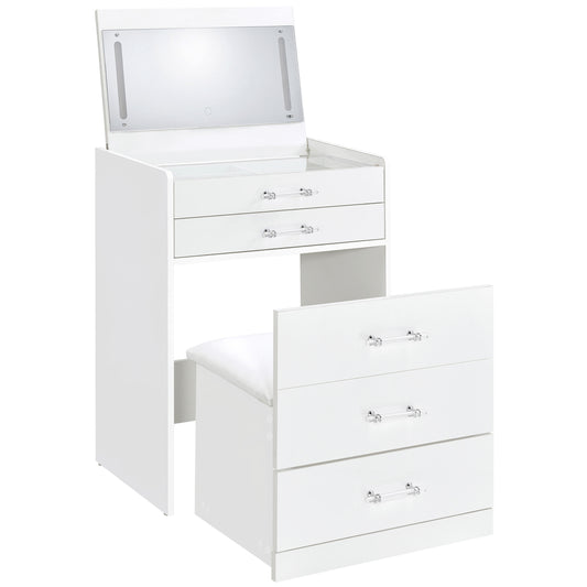 Danbury 3-drawer Makeup Vanity & Stool Set White High Gloss