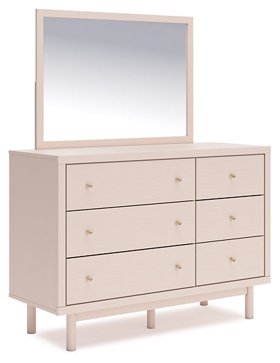 Wistenpine Full Upholstered Panel Headboard with Mirrored Dresser, Chest and 2 Nightstands