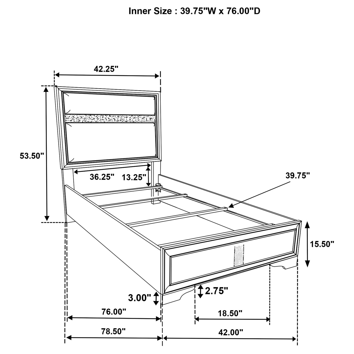 Miranda 54-inch Upholstered Twin Panel Bed Black