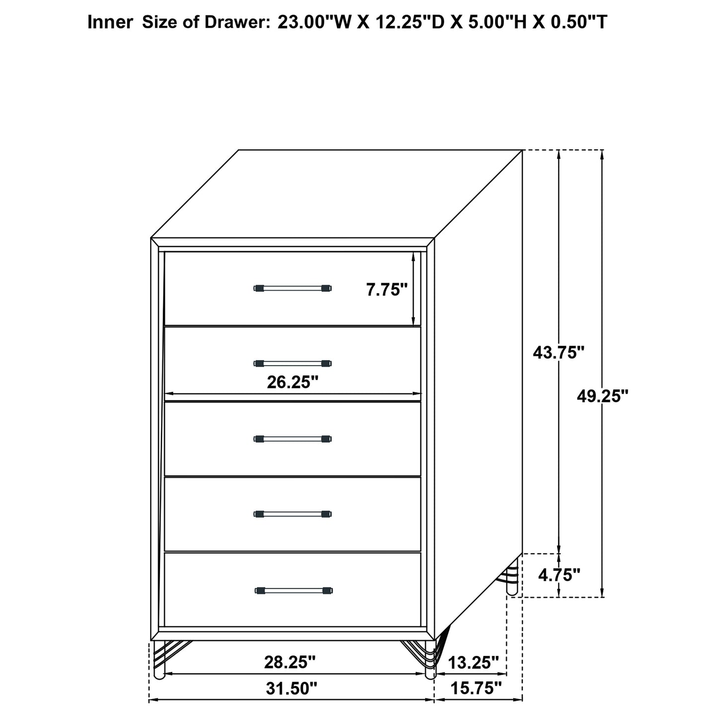 Lucia 5-drawer Bedroom Chest of Drawers Black