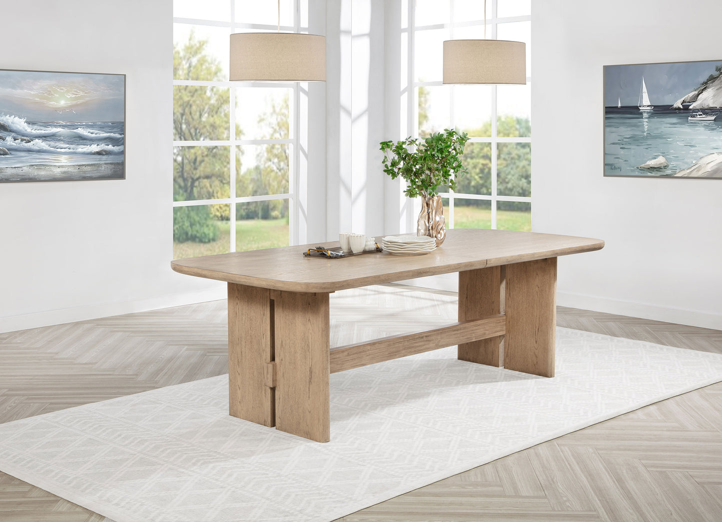 Kailani 110-inch Rectangular Wood Dining Table Beige Oak