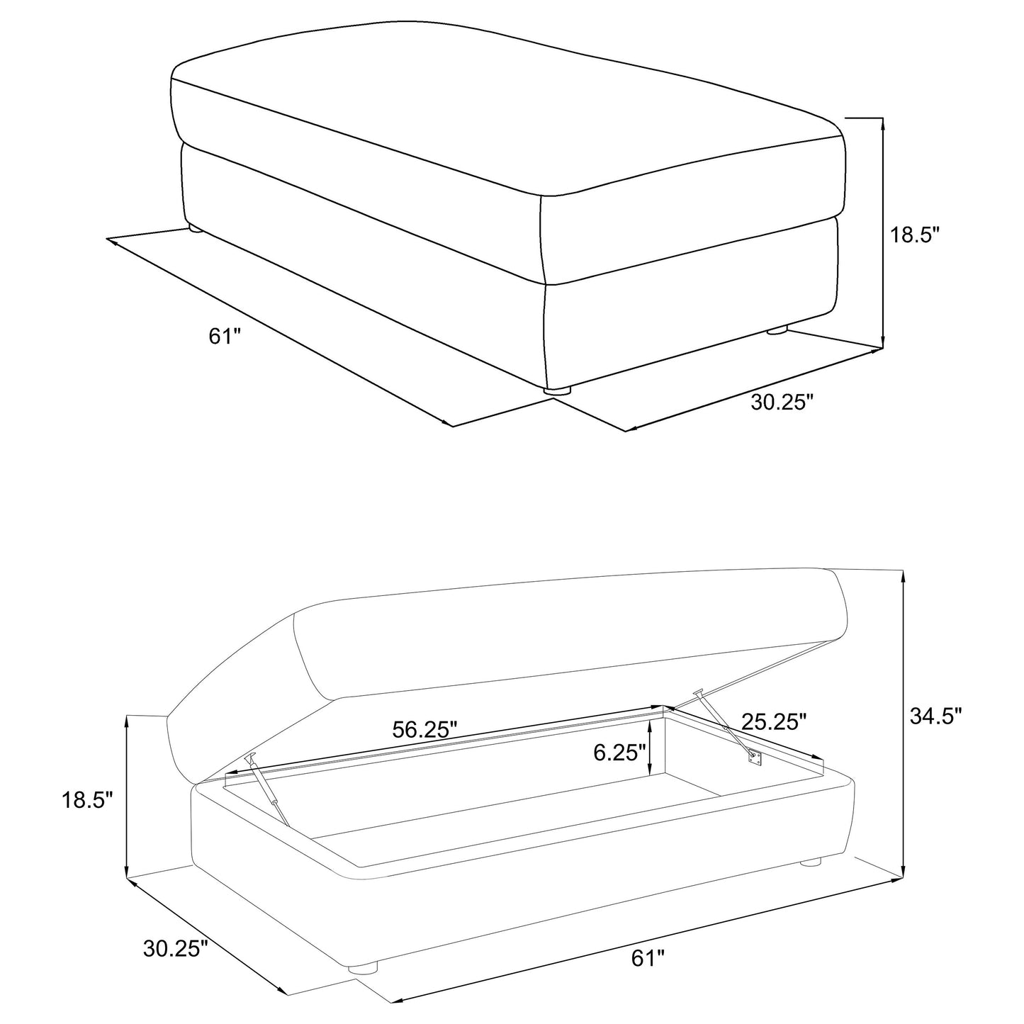 Emberson Upholstered Rectangular Storage Ottoman Ivory