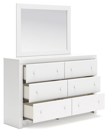 Mollviney Full Panel Headboard with Mirrored Dresser and Nightstand