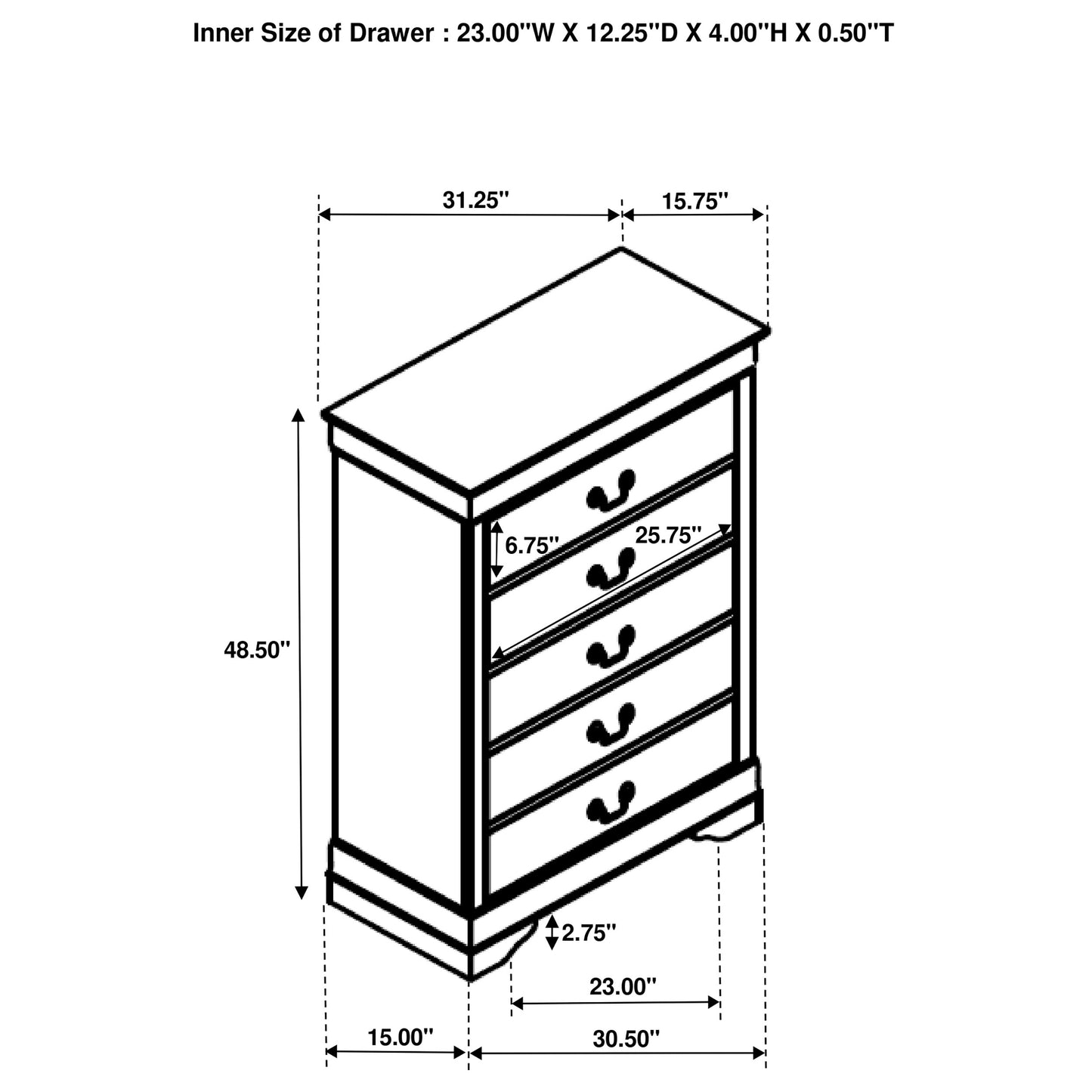 Louis Philippe 5-drawer Bedroom Chest White