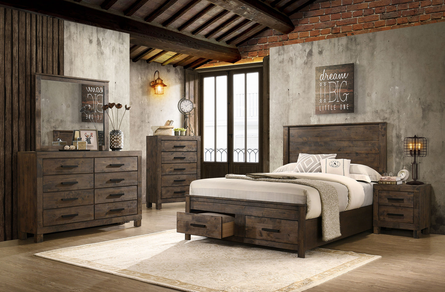 Woodmont Eastern King Storage Bed Rustic Golden Brown