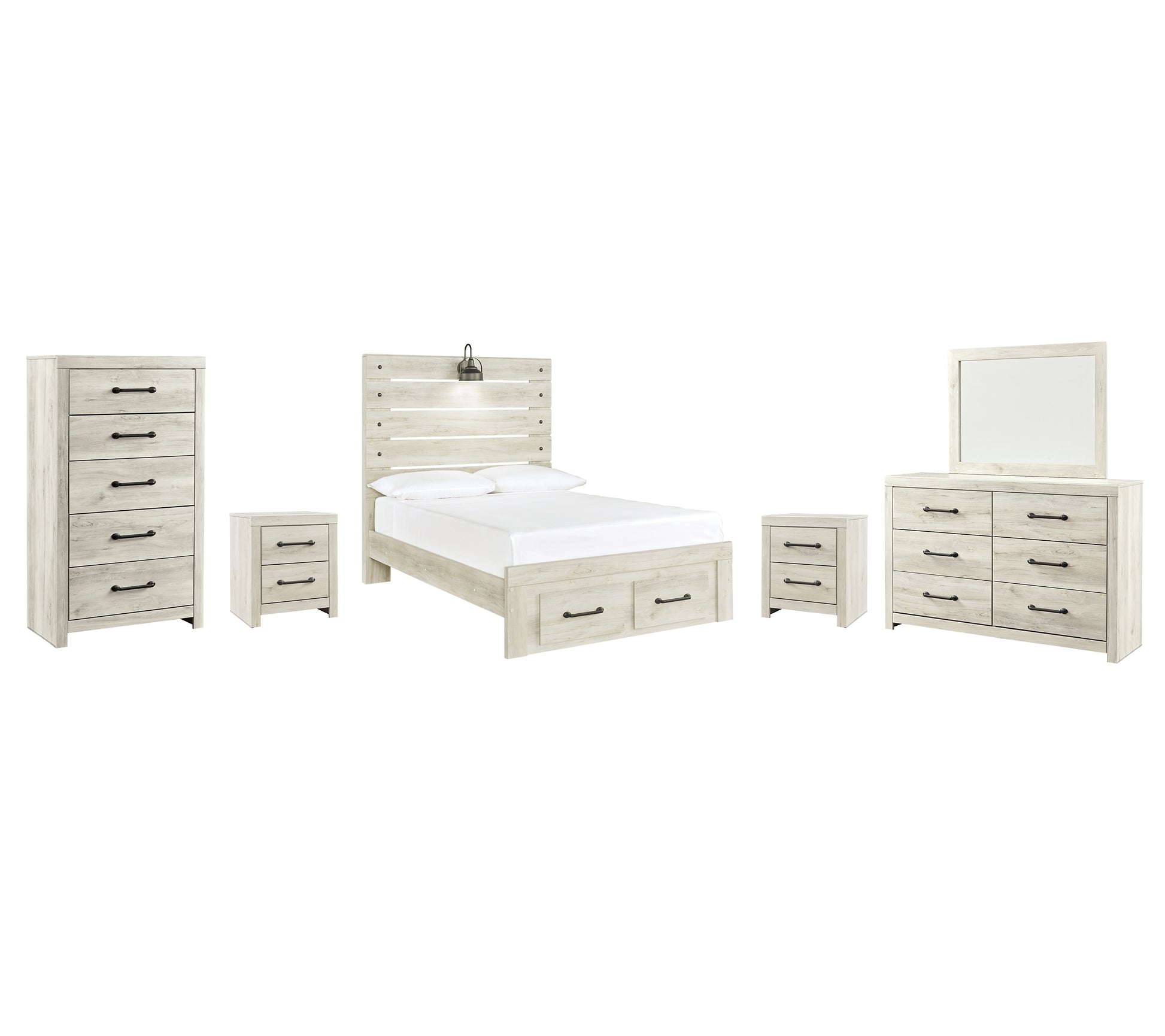 Cambeck Queen Panel Bed with 2 Storage Drawers with Mirrored Dresser, Chest and 2 Nightstands JB's Furniture  Home Furniture, Home Decor, Furniture Store