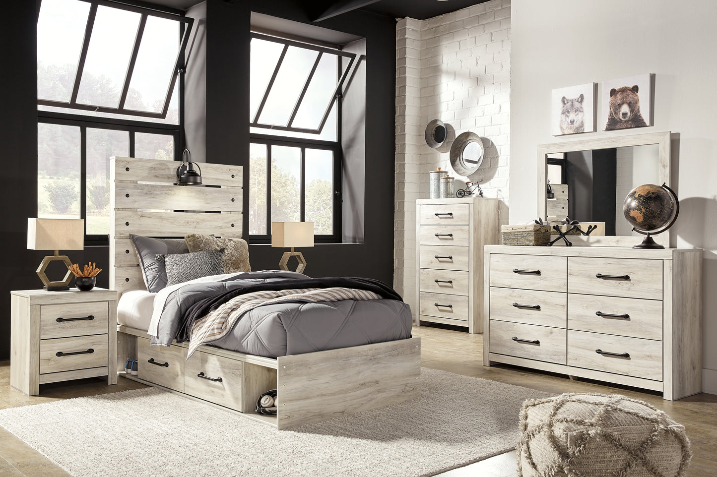 Cambeck Twin Panel Bed with 4 Storage Drawers with Mirrored Dresser, Chest and 2 Nightstands JB's Furniture  Home Furniture, Home Decor, Furniture Store