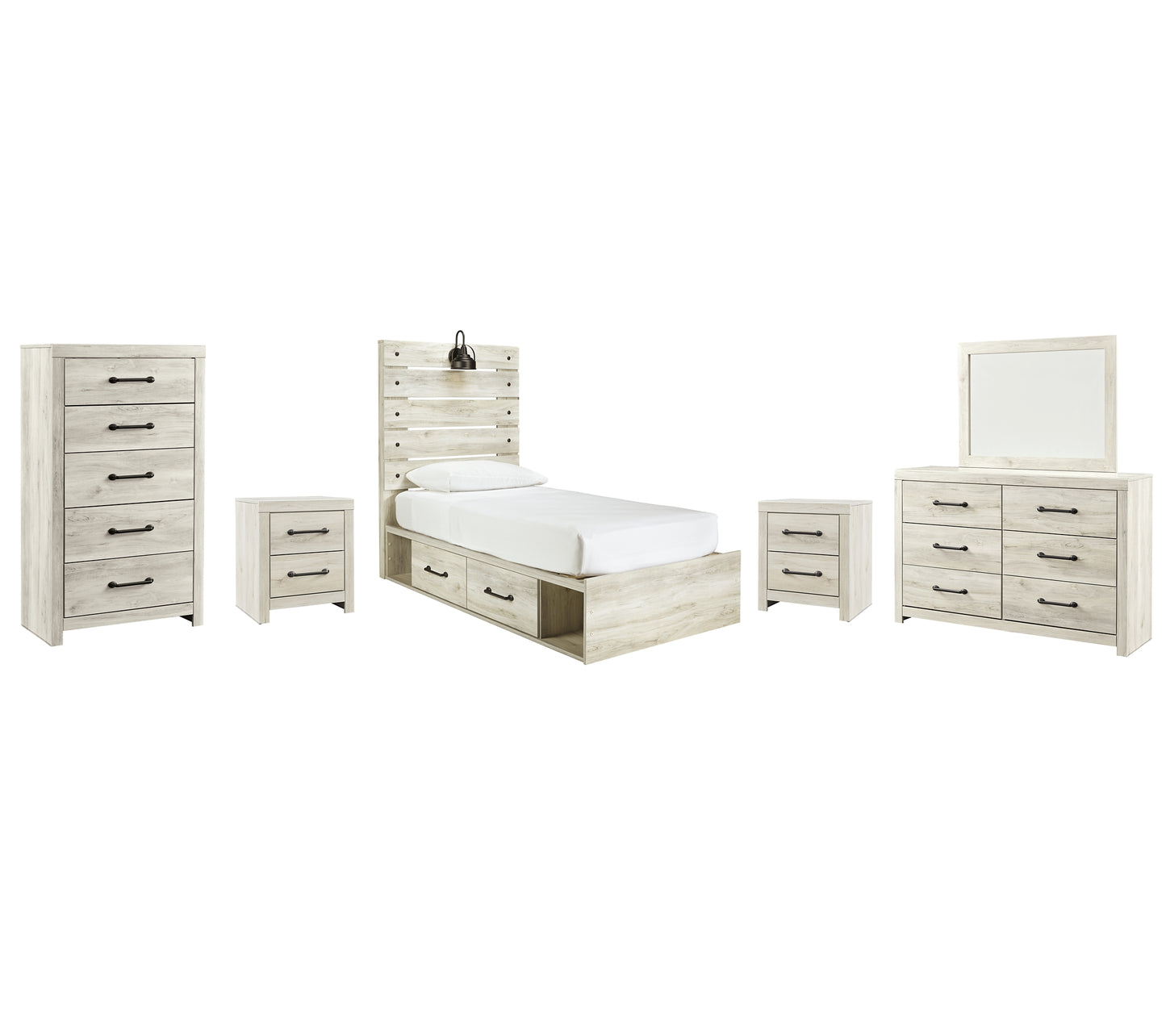 Cambeck Twin Panel Bed with 4 Storage Drawers with Mirrored Dresser, Chest and 2 Nightstands JB's Furniture  Home Furniture, Home Decor, Furniture Store