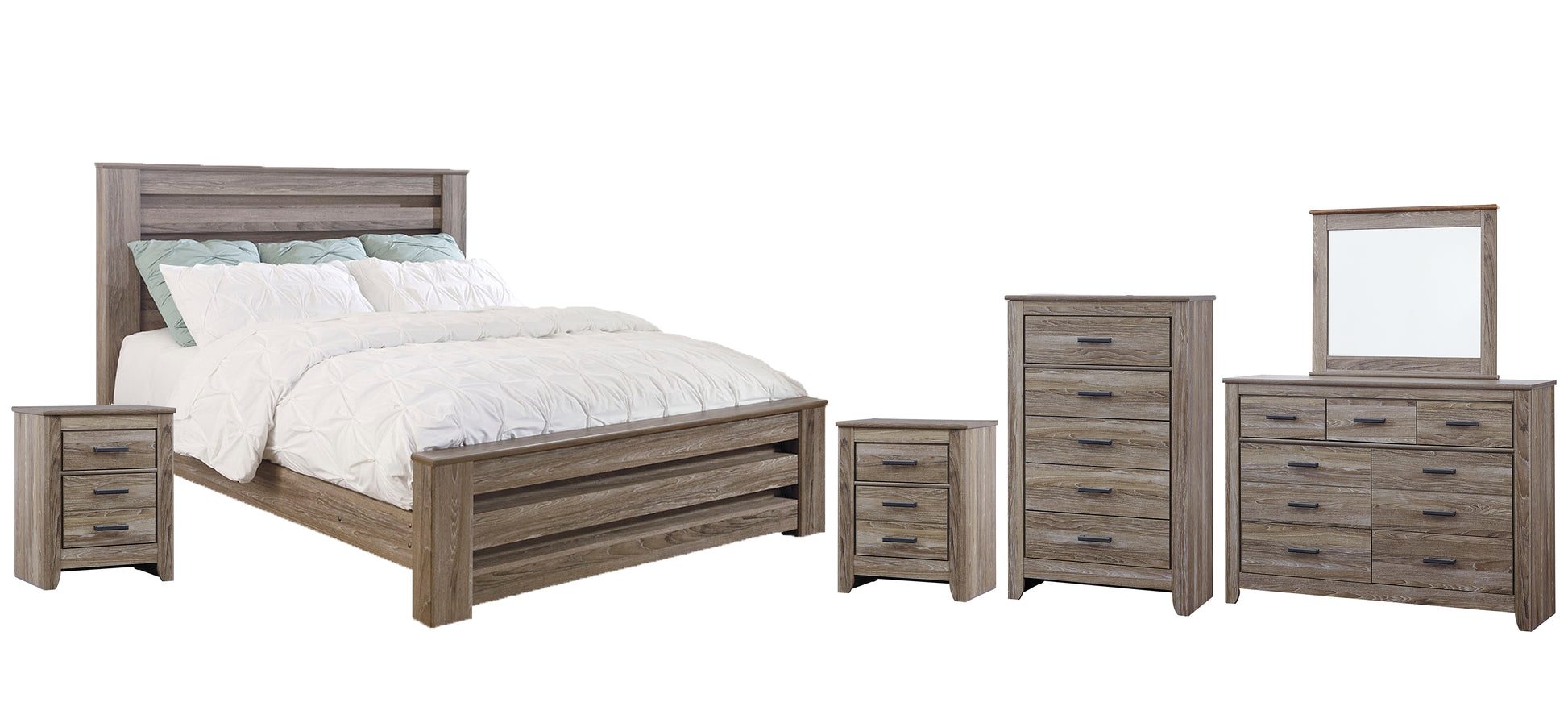 Zelen King Panel Bed with Mirrored Dresser, Chest and 2 Nightstands JB's Furniture  Home Furniture, Home Decor, Furniture Store