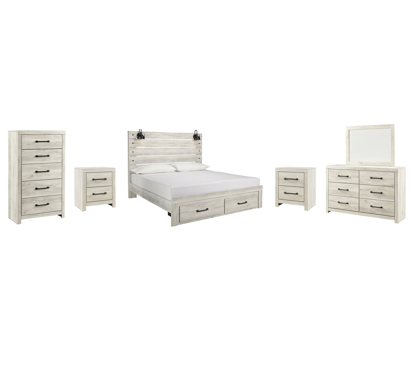 Cambeck Queen Panel Bed with 2 Storage Drawers with Mirrored Dresser, Chest and 2 Nightstands JB's Furniture  Home Furniture, Home Decor, Furniture Store