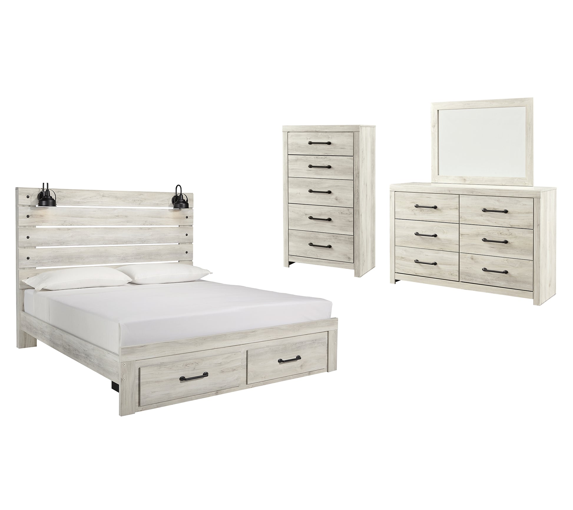 Cambeck Queen Panel Bed with 2 Storage Drawers with Mirrored Dresser and Chest JB's Furniture  Home Furniture, Home Decor, Furniture Store