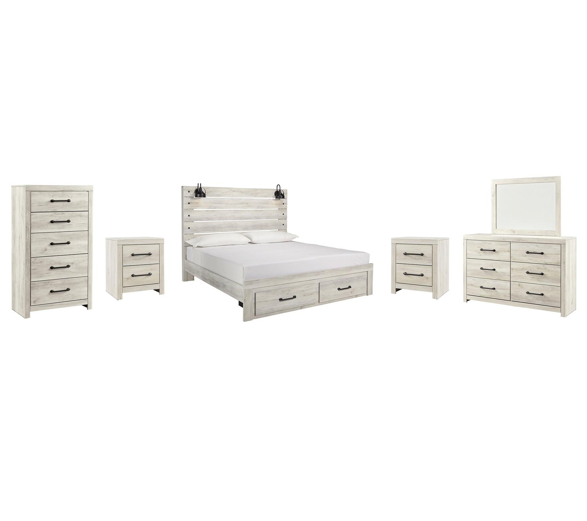 Cambeck Queen Panel Bed with 2 Storage Drawers with Mirrored Dresser, Chest and 2 Nightstands JB's Furniture  Home Furniture, Home Decor, Furniture Store