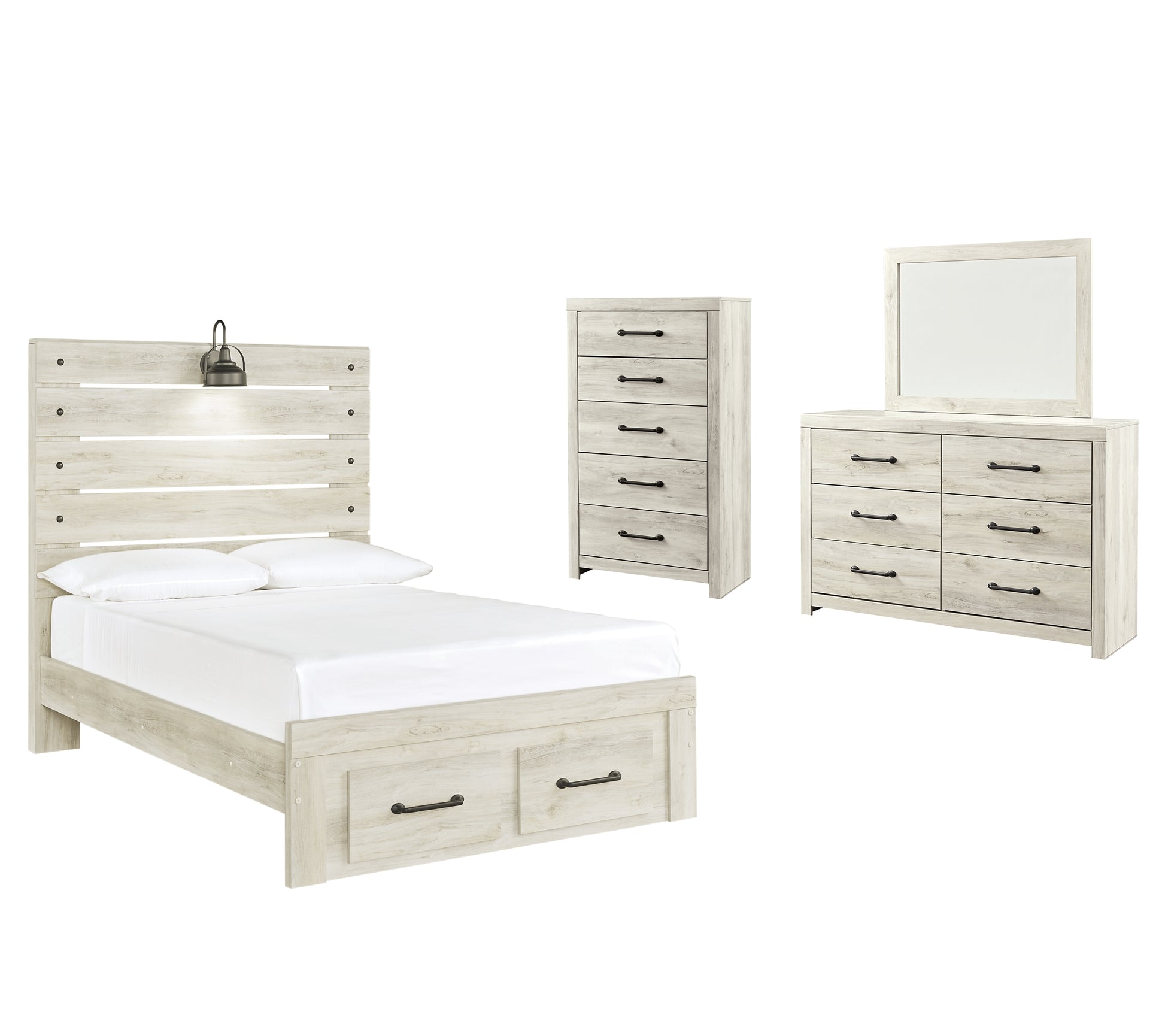 Cambeck Queen Panel Bed with 2 Storage Drawers with Mirrored Dresser and Chest JB's Furniture  Home Furniture, Home Decor, Furniture Store