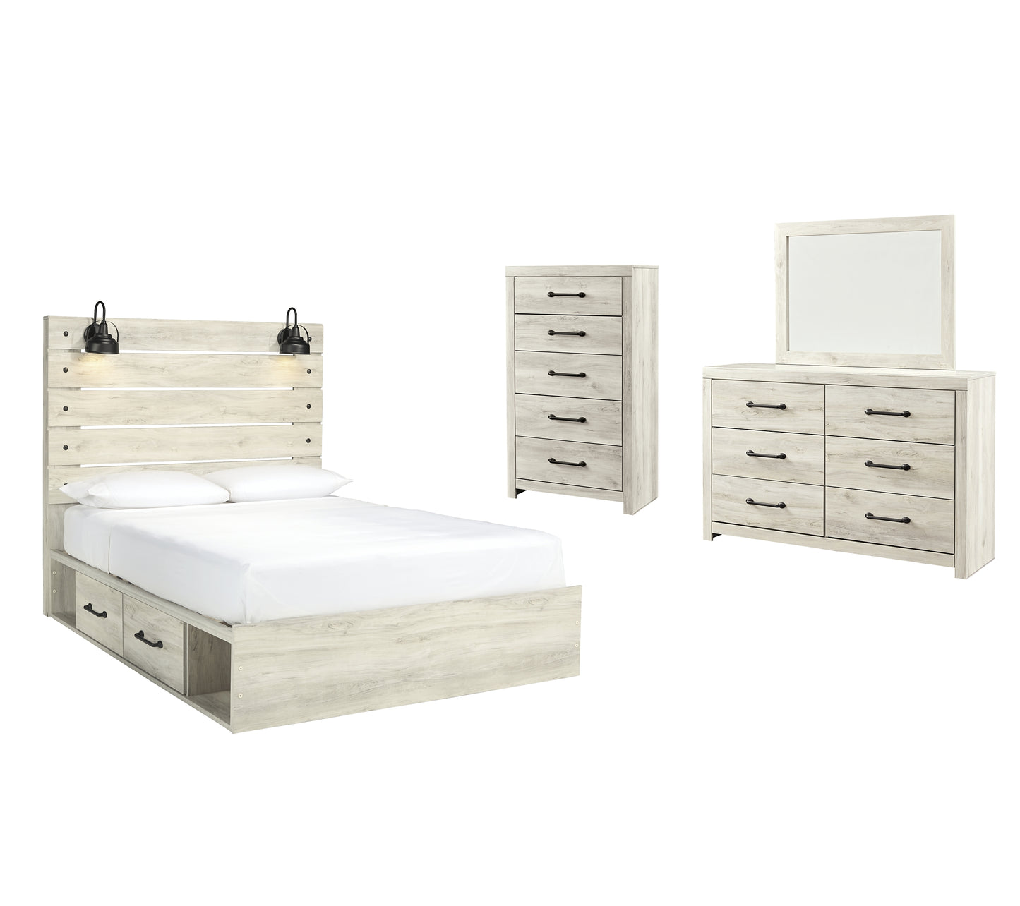 Cambeck Twin Panel Bed with 4 Storage Drawers with Mirrored Dresser and Chest JB's Furniture  Home Furniture, Home Decor, Furniture Store