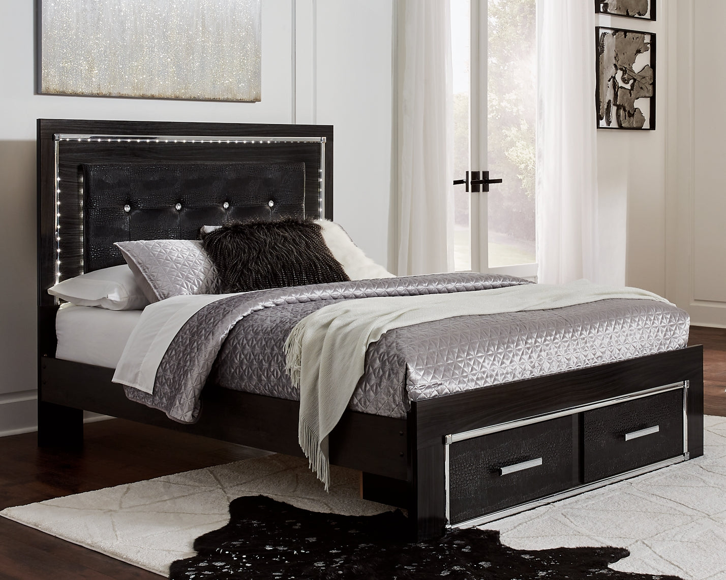 Kaydell Queen Panel Bed with Storage with Mirrored Dresser and 2 Nightstands JB's Furniture  Home Furniture, Home Decor, Furniture Store