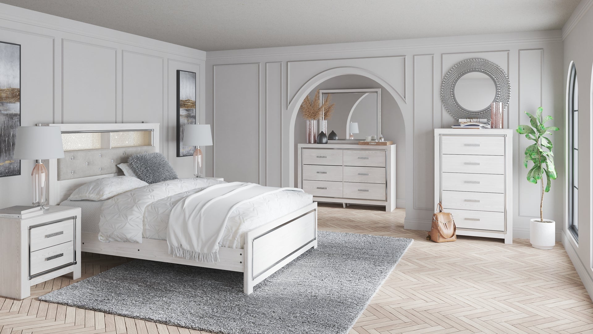 Altyra Queen Panel Bookcase Bed with Mirrored Dresser and Chest JB's Furniture  Home Furniture, Home Decor, Furniture Store