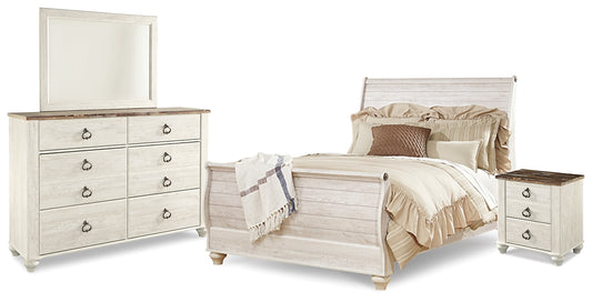 Willowton Queen Sleigh Bed with Mirrored Dresser and Nightstand JB's Furniture  Home Furniture, Home Decor, Furniture Store