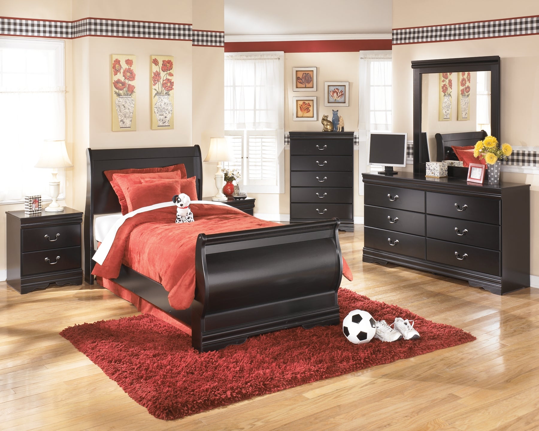 Huey Vineyard Twin Sleigh Bed with Mirrored Dresser, Chest and 2 Nightstands JB's Furniture  Home Furniture, Home Decor, Furniture Store