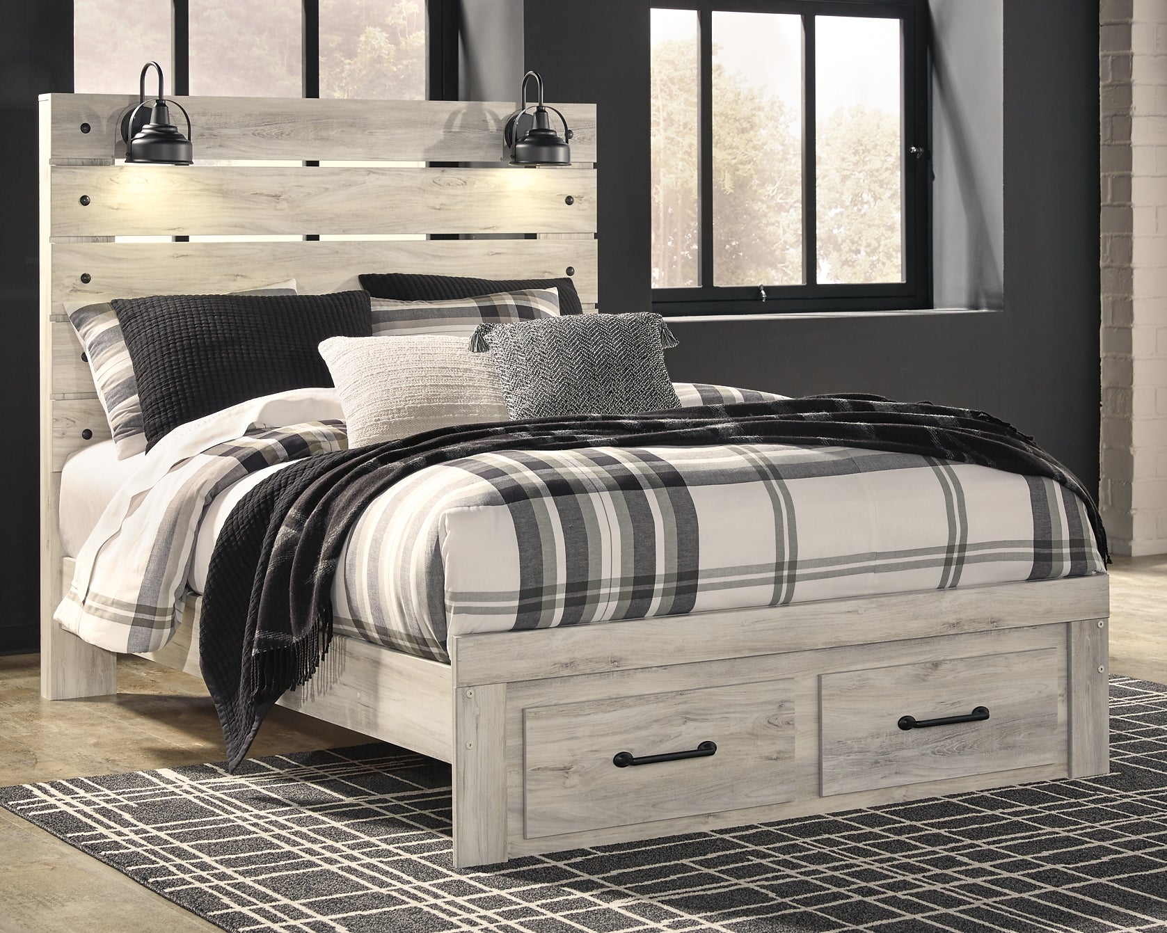 Cambeck Queen Panel Bed with 2 Storage Drawers with Mirrored Dresser and Chest JB's Furniture  Home Furniture, Home Decor, Furniture Store