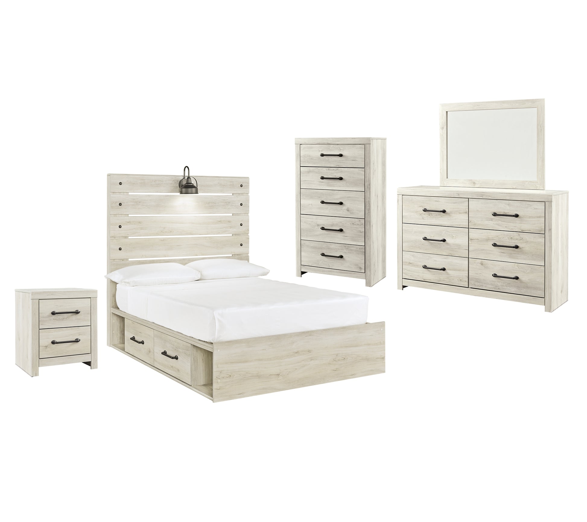 Cambeck Full Panel Bed with 4 Storage Drawers with Mirrored Dresser, Chest and Nightstand JB's Furniture  Home Furniture, Home Decor, Furniture Store