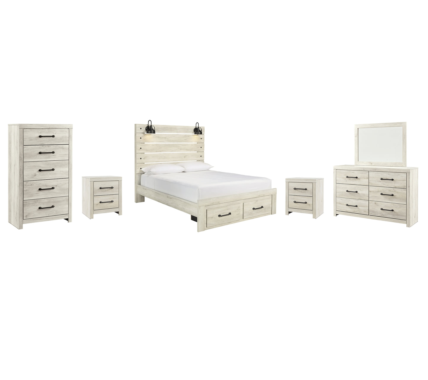 Cambeck Queen Panel Bed with 2 Storage Drawers with Mirrored Dresser, Chest and 2 Nightstands JB's Furniture  Home Furniture, Home Decor, Furniture Store