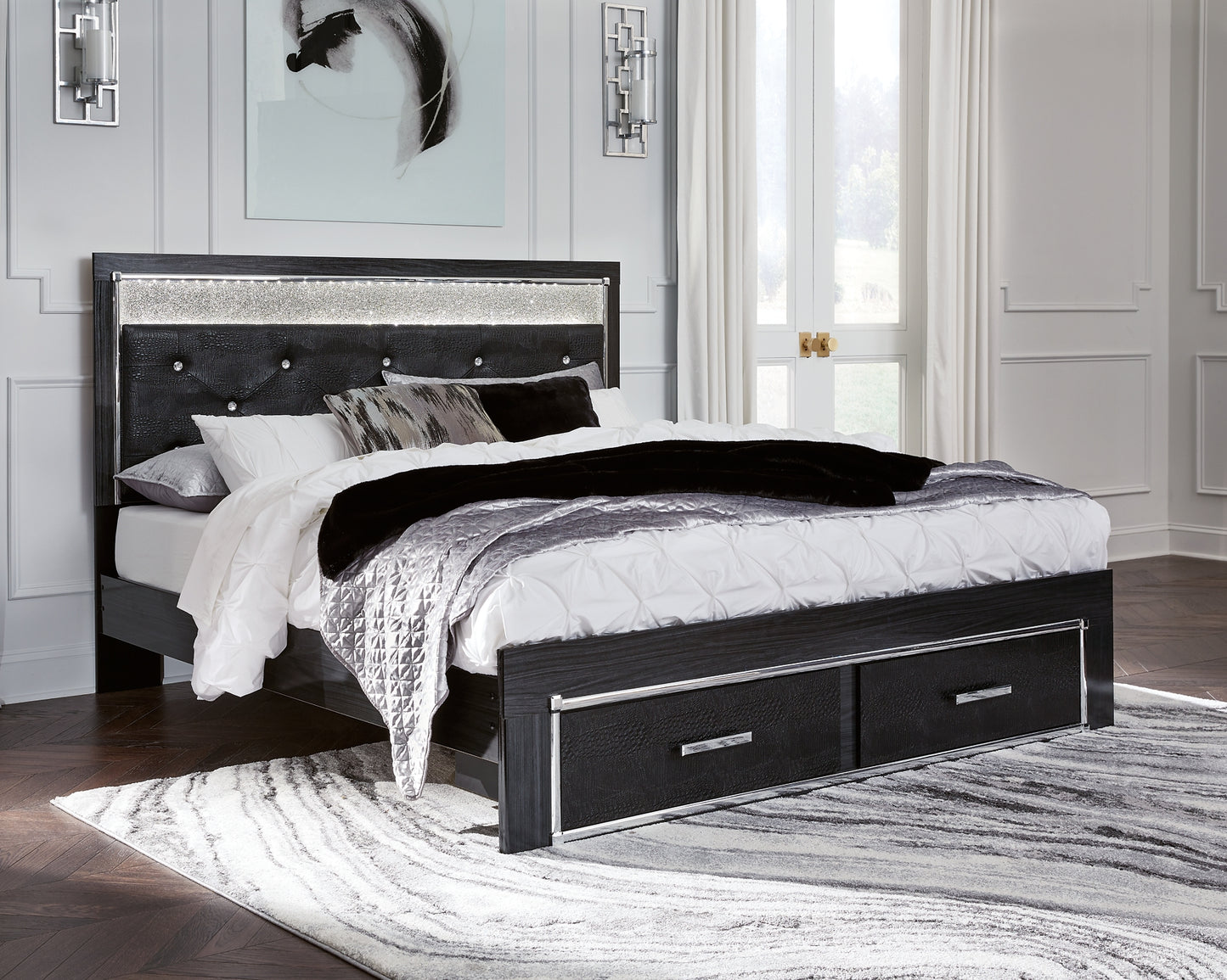 Kaydell King Upholstered Panel Storage Platform Bed with Mirrored Dresser JB's Furniture  Home Furniture, Home Decor, Furniture Store