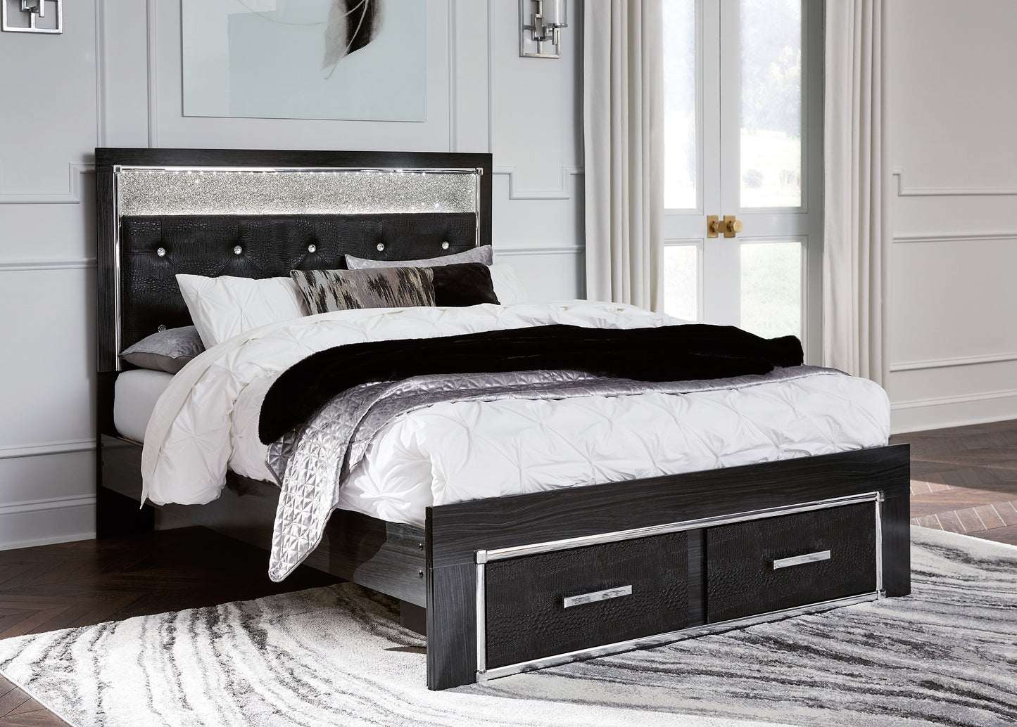 Kaydell Queen Upholstered Panel Storage Bed with Mirrored Dresser, Chest and Nightstand JB's Furniture  Home Furniture, Home Decor, Furniture Store