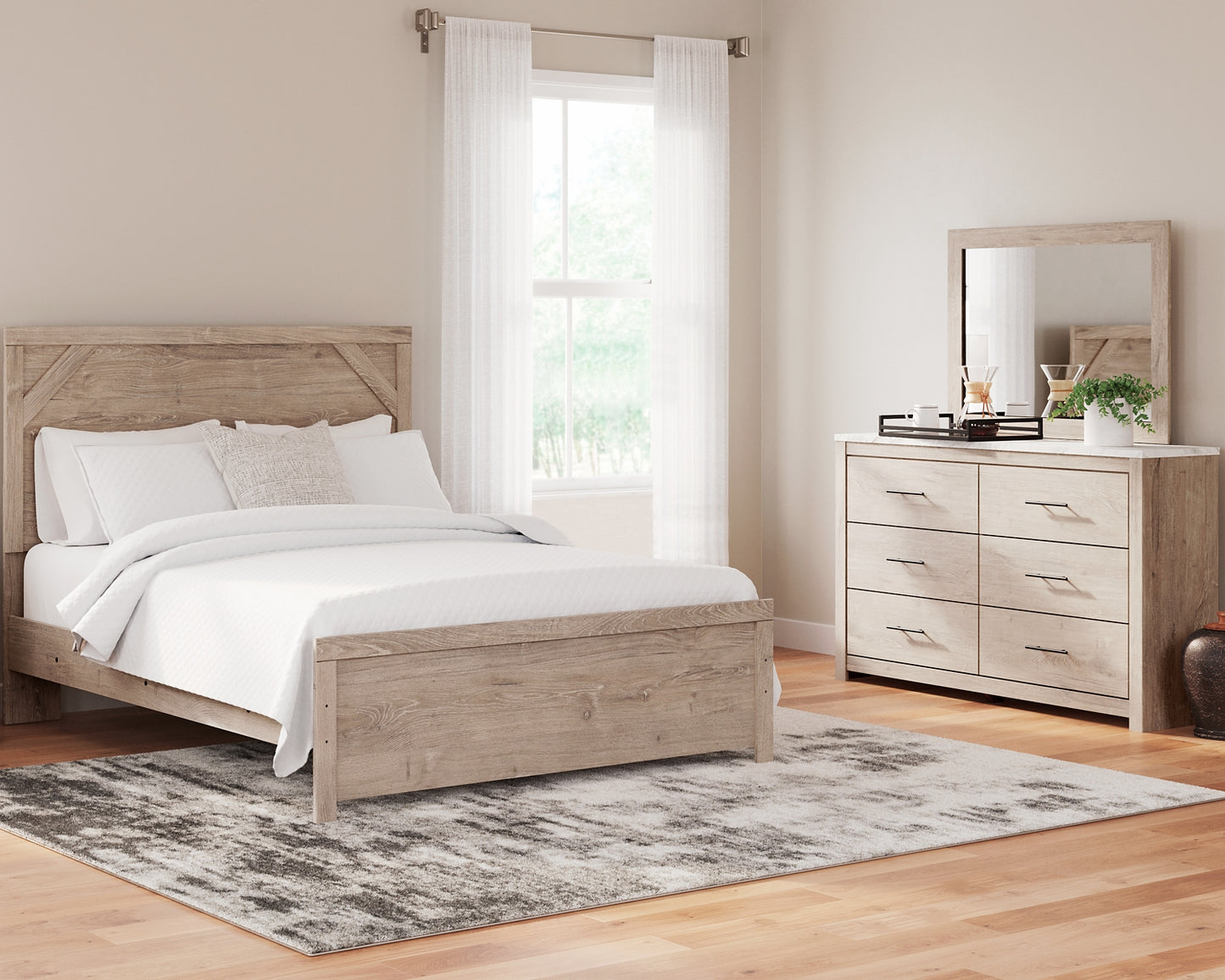 Senniberg Queen Panel Bed with Mirrored Dresser JB's Furniture  Home Furniture, Home Decor, Furniture Store