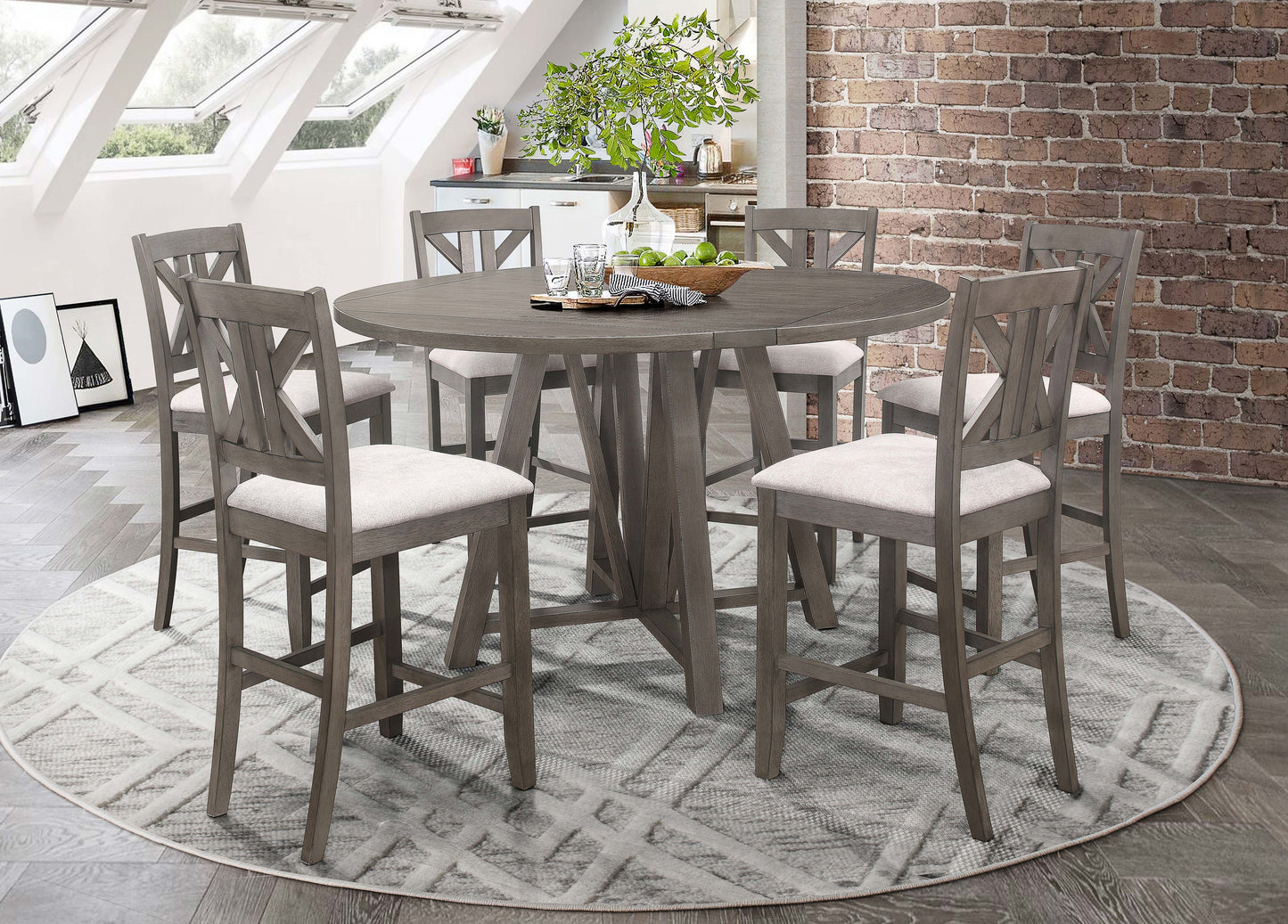 Athens Round 60-inch Drop Leaf Counter Dining Table Grey