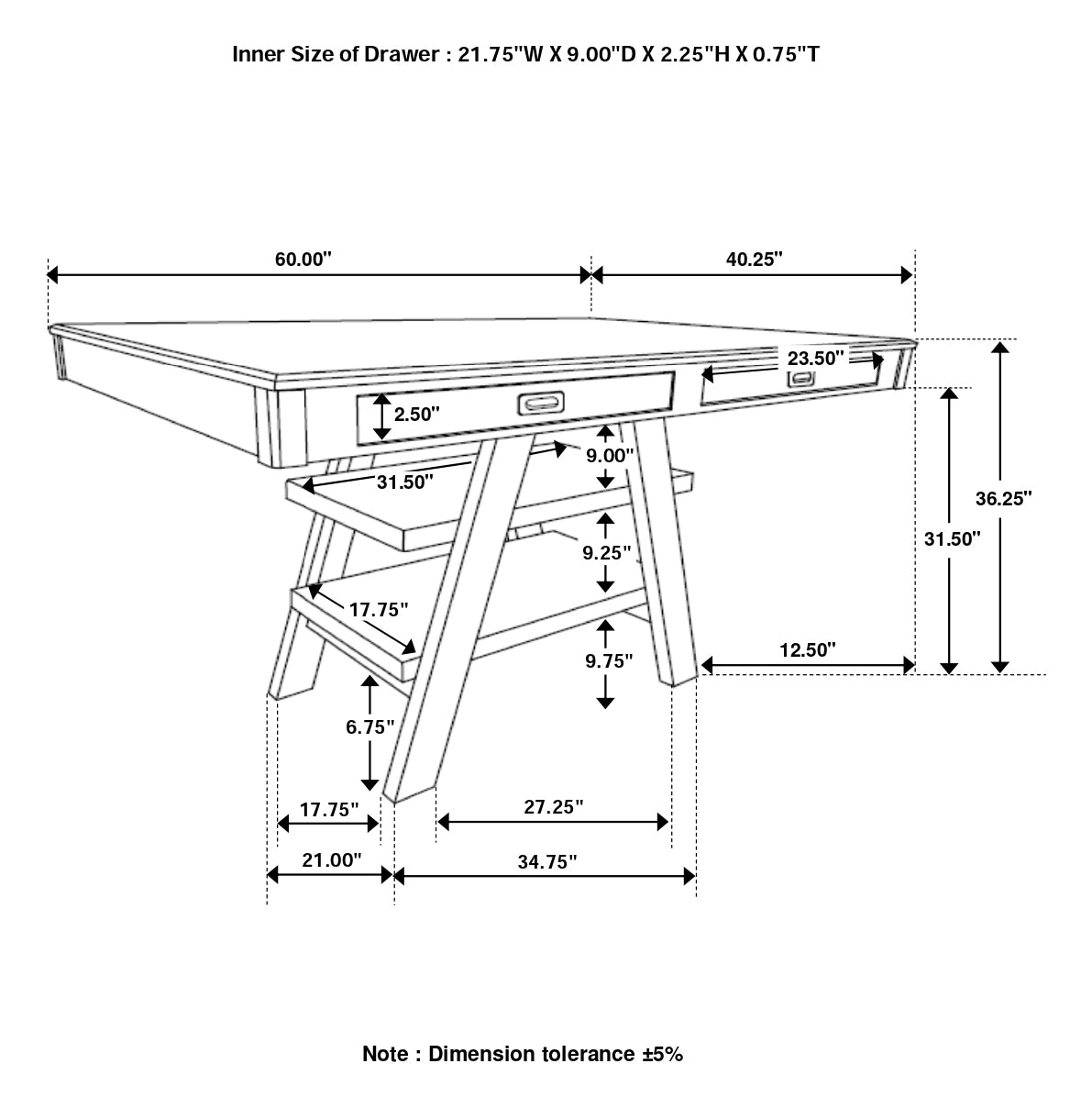 Dewey Rectangular 60-inch Counter Height Dining Table Walnut